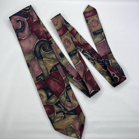 St Michael Marks & Spencer Vtg 90s Silk Multicolor Abstract Geometric Neck Tie - Picture 1 of 7